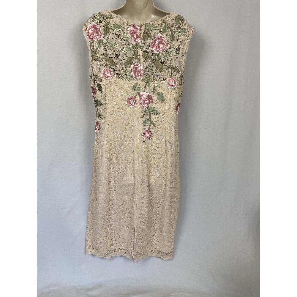 Adrianna Papell Dress Womens 16 Beige Embroidered Floral Lace Sheath Cocktail - Picture 6 of 14